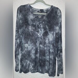 American Eagle Outfitters Tie-Dye Lace-Up Long Sleeve Shirt